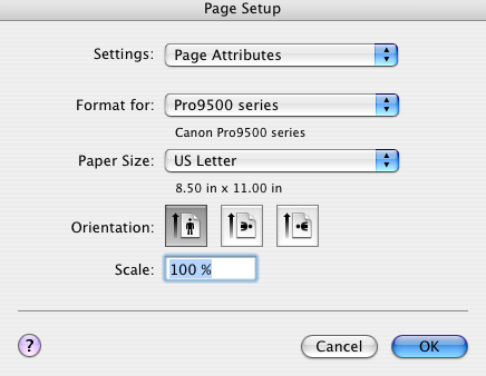 Canon Page Setup