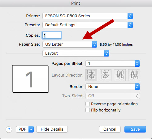 Click Paper Size Mac