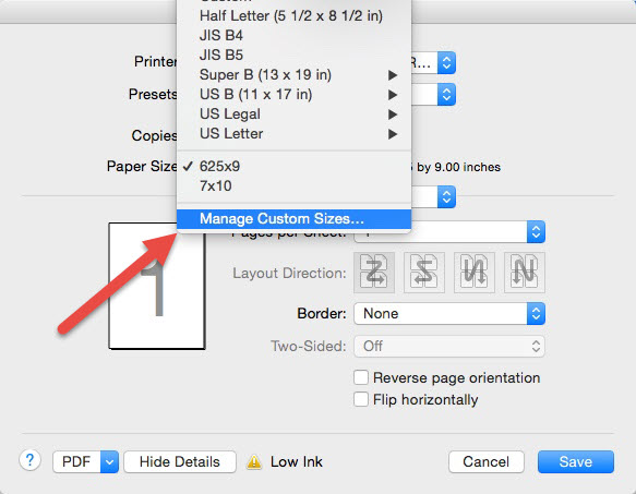 Manage Custom Sizes