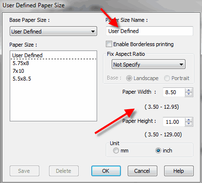 Setting up a custom user defined paper size for Epson with Lightroom Windows