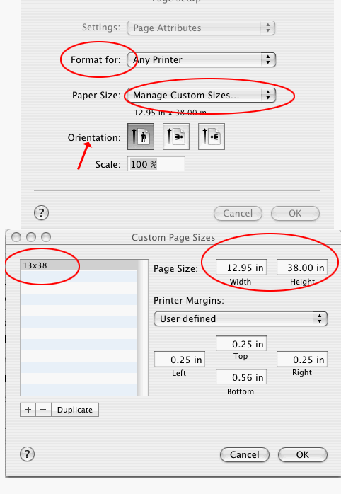 OSX Page Setup Custom Paper Size