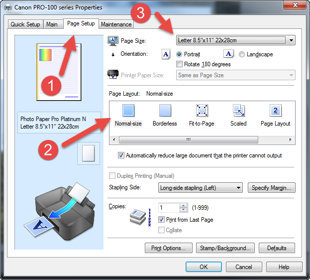 how to reduce page size in windows