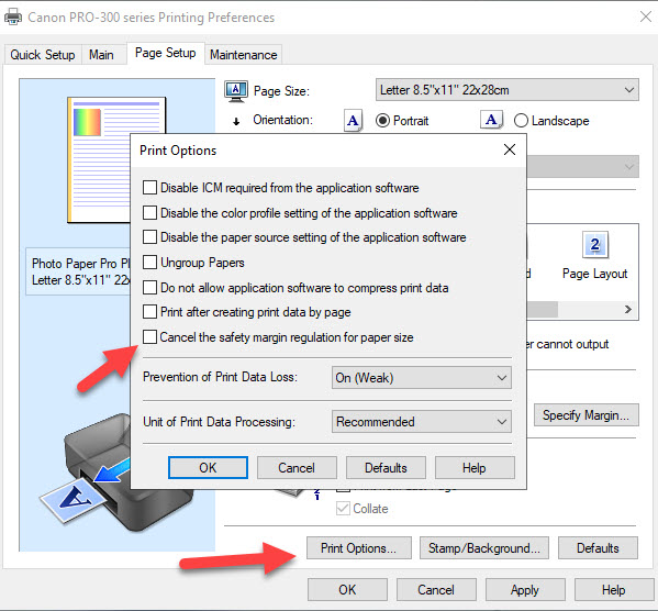 Canon Pro-100 unable to print 5x7 - Paper Size Err - Canon