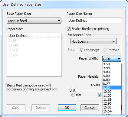 User Defined Paper Sizes 1